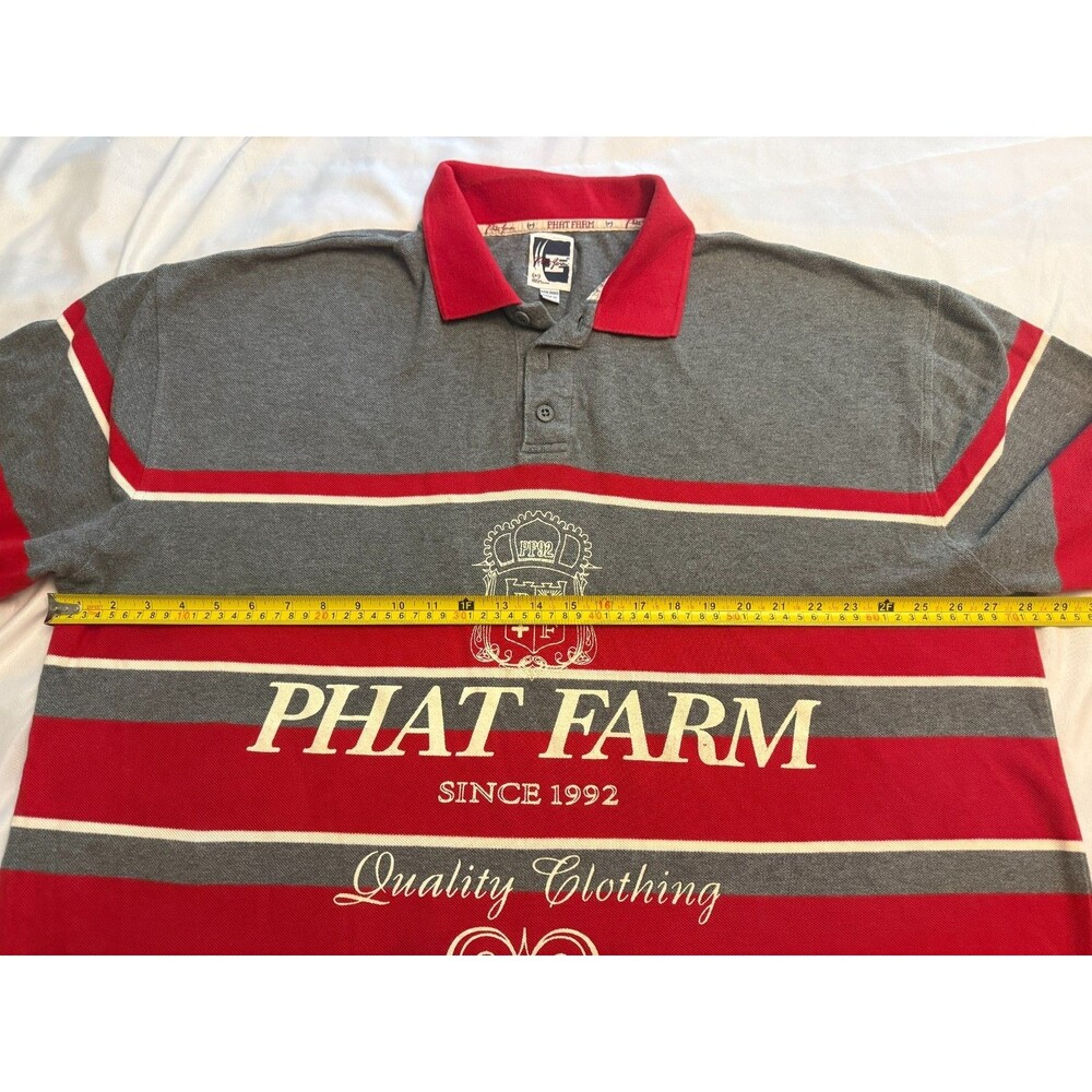 Vintage Y2K Phat Farm Polo Shirt 3XL Red Gray Striped Logo Graphic Mens - Picture 9 of 16